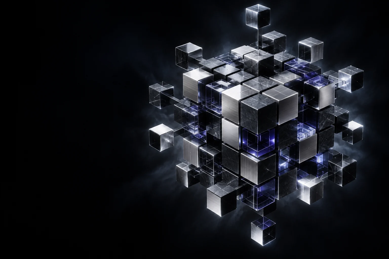 Conceptual precision assembly of silver and graphite cubes